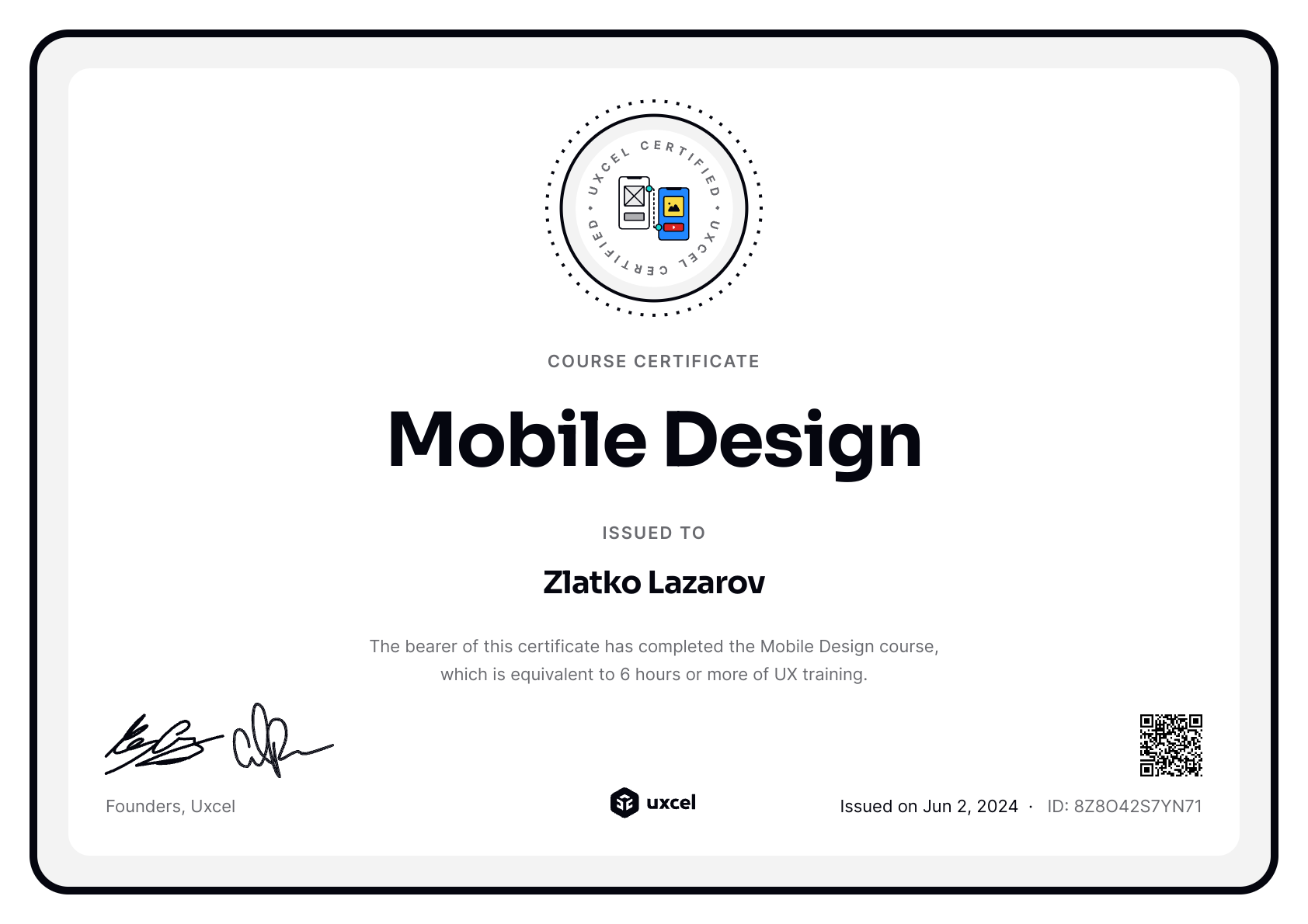 Zlatko Lazarov's certificate